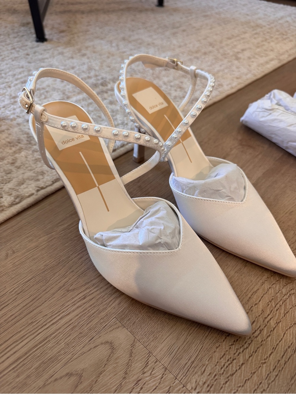 Dolce Vita White Pointed Pearl-Strap Heels - Picture 3 of 3